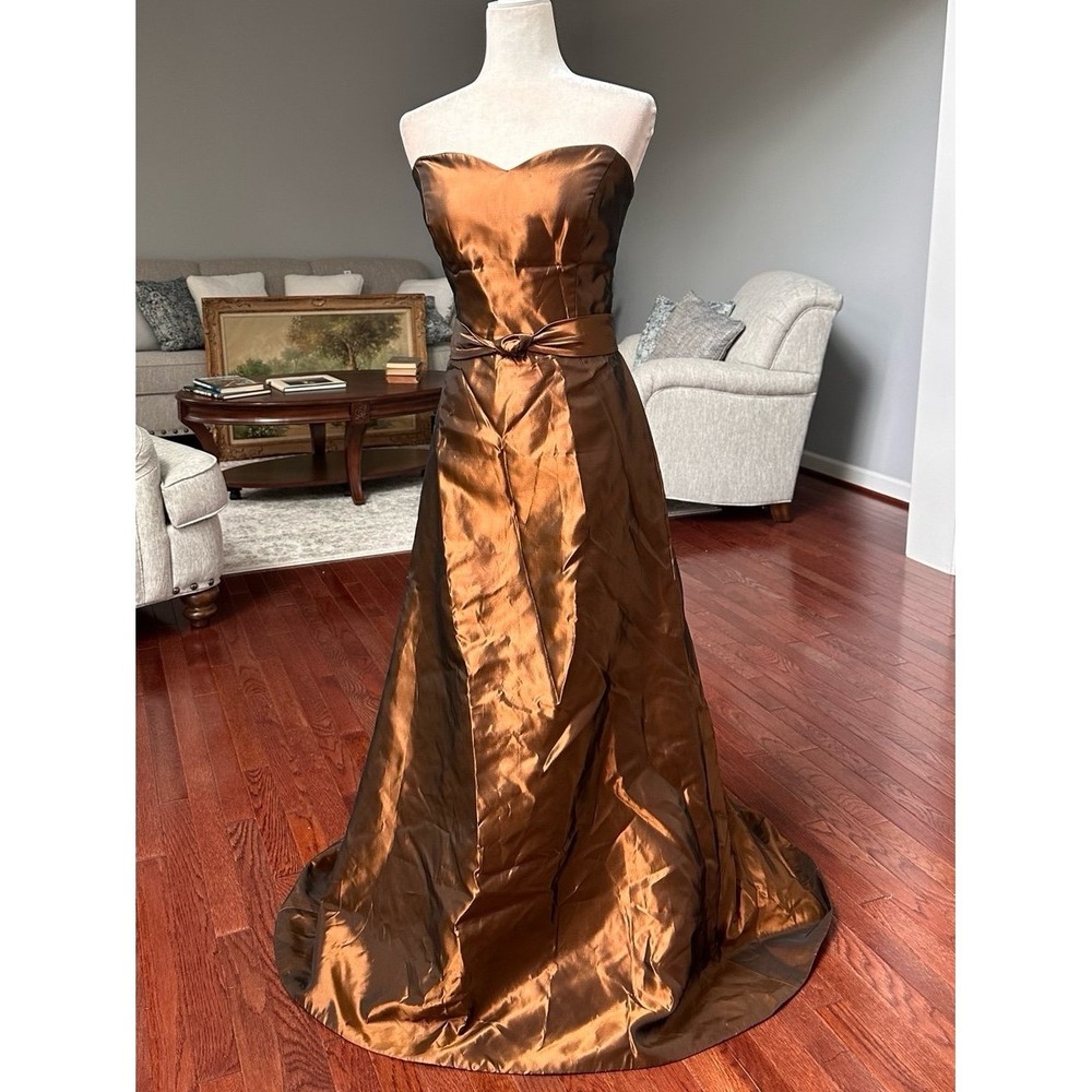 USA Vintage 2000s Strapless Lazaro Ethereal Mermaid Fantasy Crushed Brown Gown - Picture 3 of 11